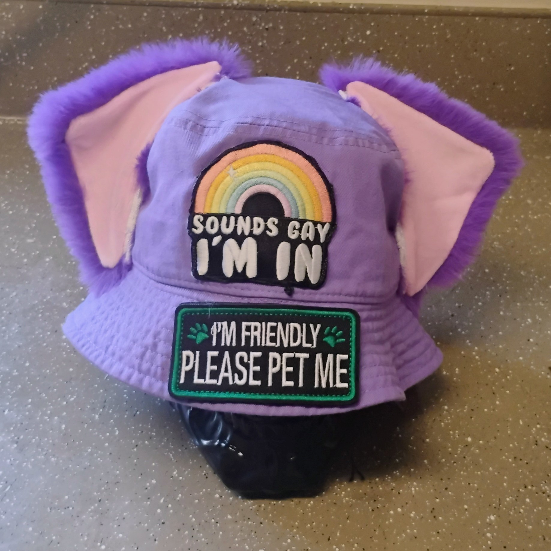 purple animal ear bucket hat