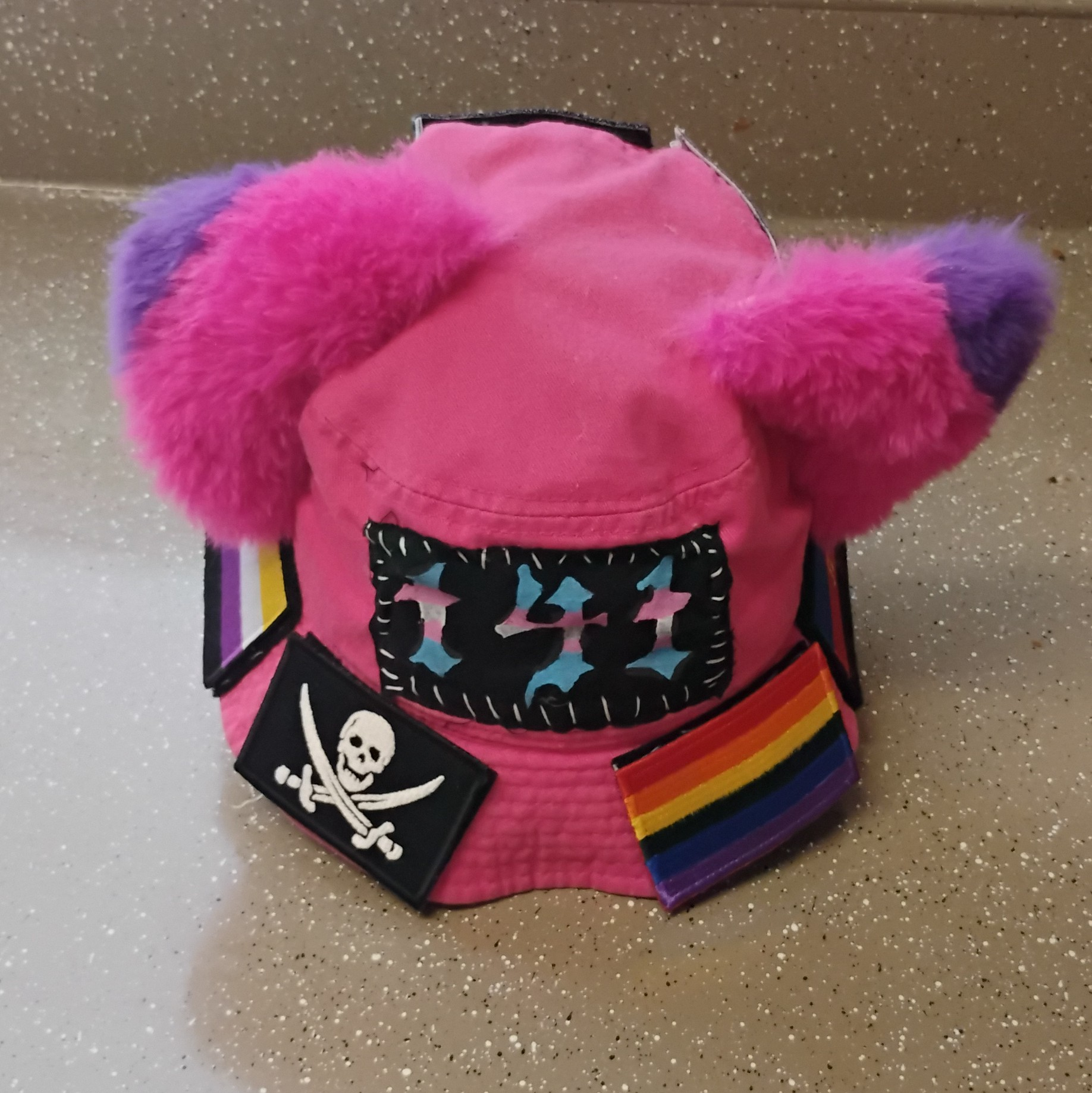 back of vanta's own pink cat ear hat